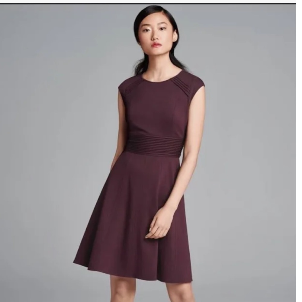 Eliza J purple fit & flare cap sleeve dress w/ gold zipper 0